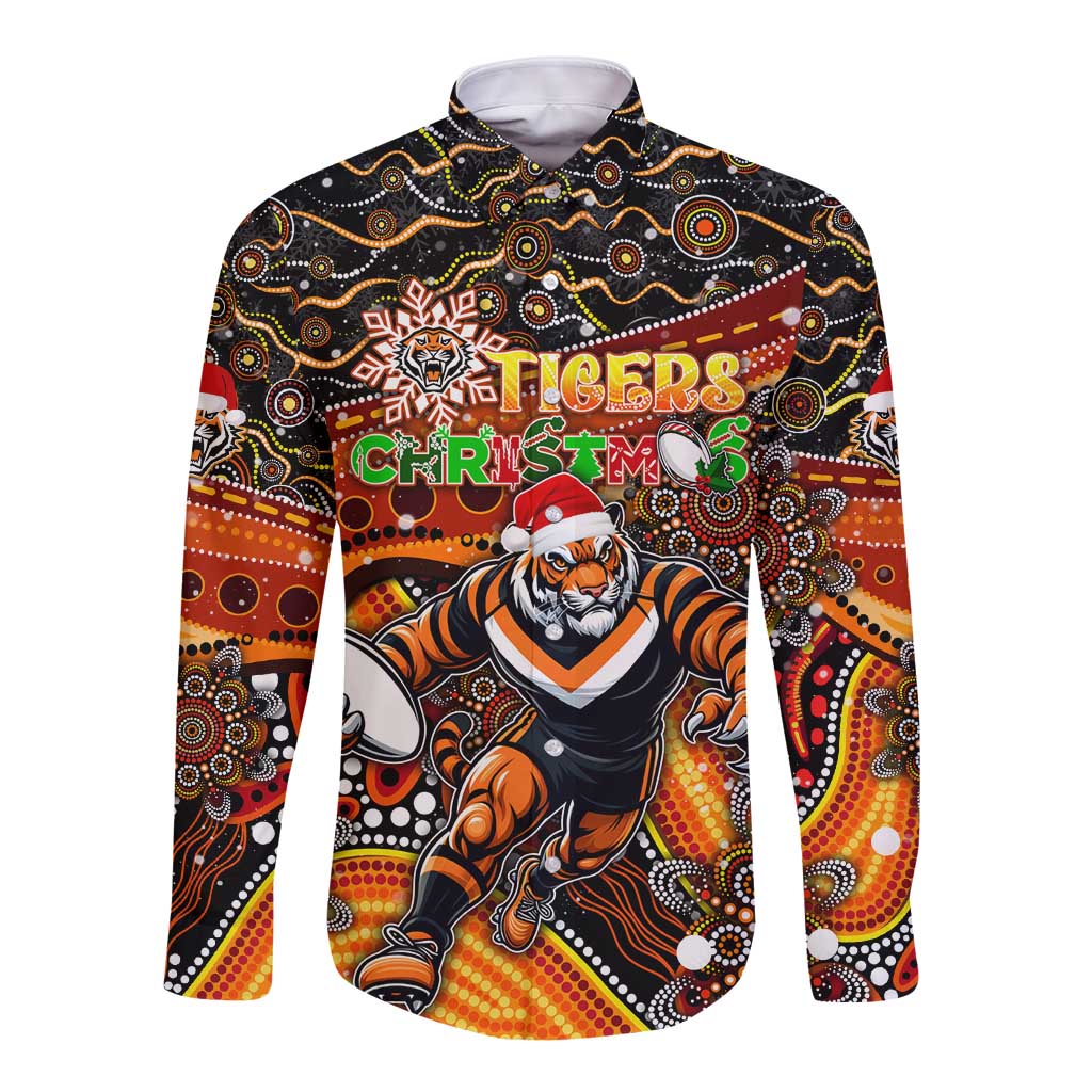 Merry Christmas Wests Tigers Long Sleeve Button Shirt Aboriginal Santa Rugby Mascot - The Tigers