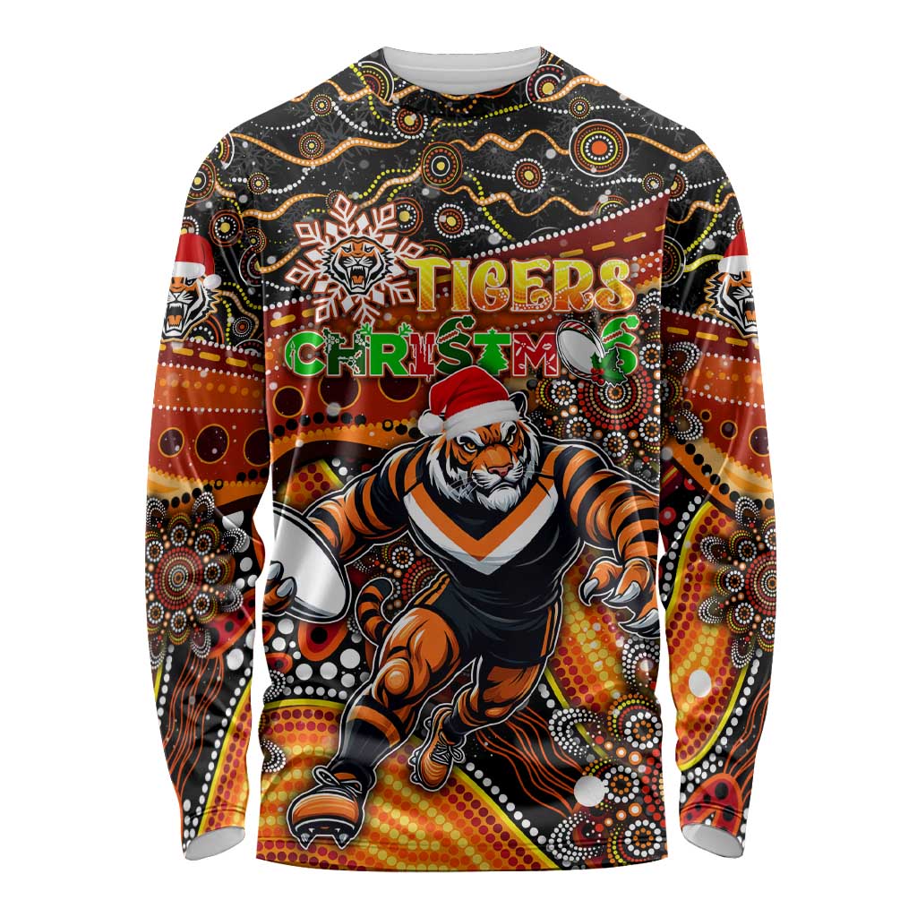 Merry Christmas Wests Tigers Long Sleeve Shirt Aboriginal Santa Rugby Mascot - The Tigers