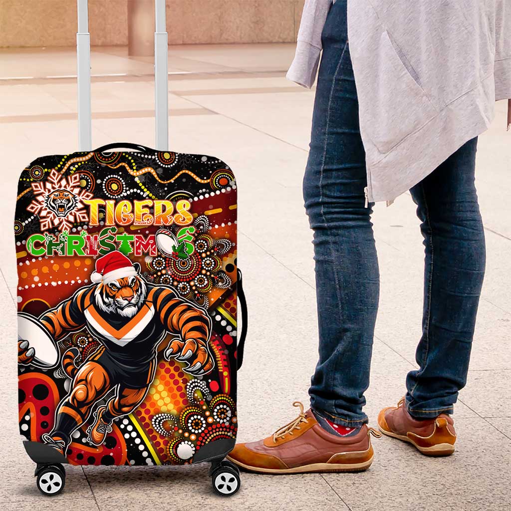 Merry Christmas Wests Tigers Luggage Cover Aboriginal Santa Rugby Mascot - The Tigers