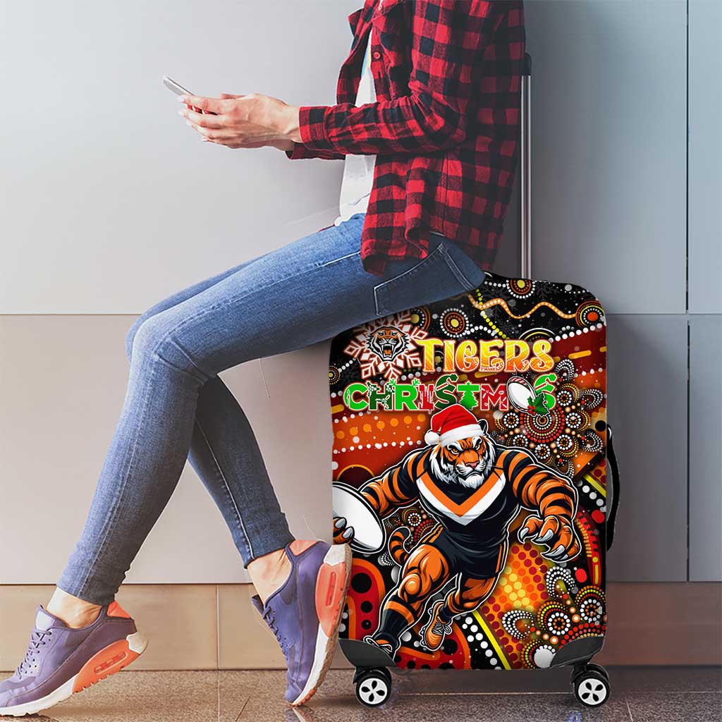 Merry Christmas Wests Tigers Luggage Cover Aboriginal Santa Rugby Mascot - The Tigers