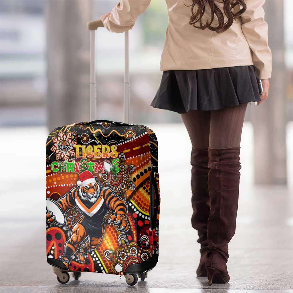 Merry Christmas Wests Tigers Luggage Cover Aboriginal Santa Rugby Mascot - The Tigers