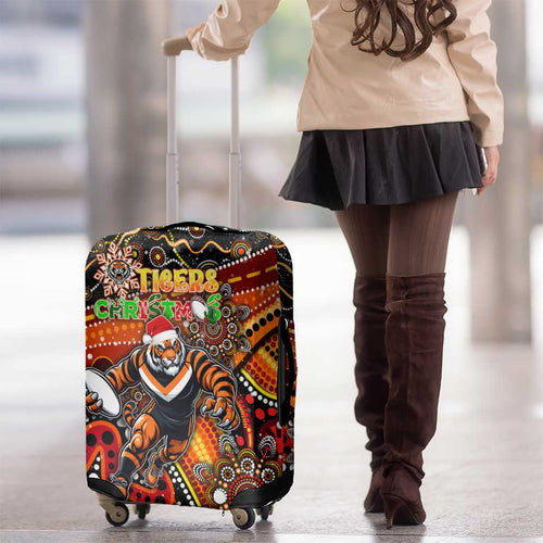 Merry Christmas Wests Tigers Luggage Cover Aboriginal Santa Rugby Mascot - The Tigers