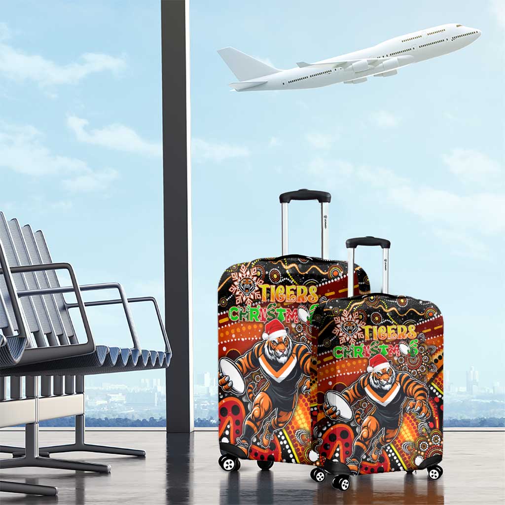 Merry Christmas Wests Tigers Luggage Cover Aboriginal Santa Rugby Mascot - The Tigers