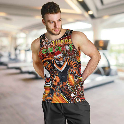 Merry Christmas Wests Tigers Men Tank Top Aboriginal Santa Rugby Mascot - The Tigers