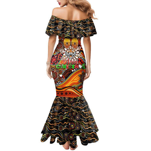 Merry Christmas Wests Tigers Mermaid Dress Aboriginal Santa Rugby Mascot - The Tigers