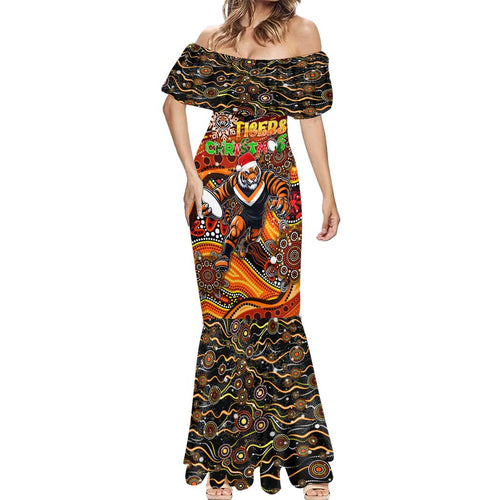 Merry Christmas Wests Tigers Mermaid Dress Aboriginal Santa Rugby Mascot - The Tigers