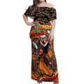 Merry Christmas Wests Tigers Off Shoulder Maxi Dress Aboriginal Santa Rugby Mascot - The Tigers