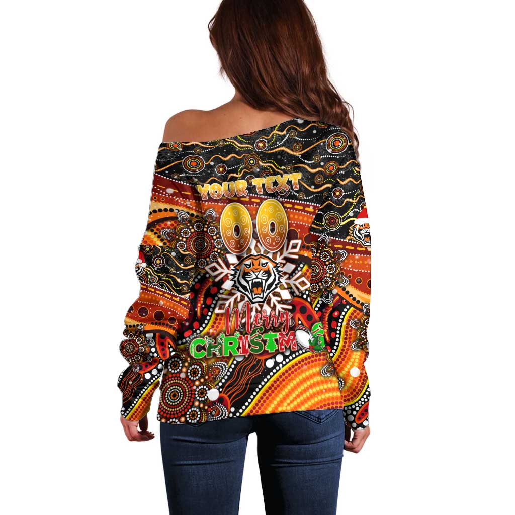Merry Christmas Wests Tigers Off Shoulder Sweater Aboriginal Santa Rugby Mascot - The Tigers