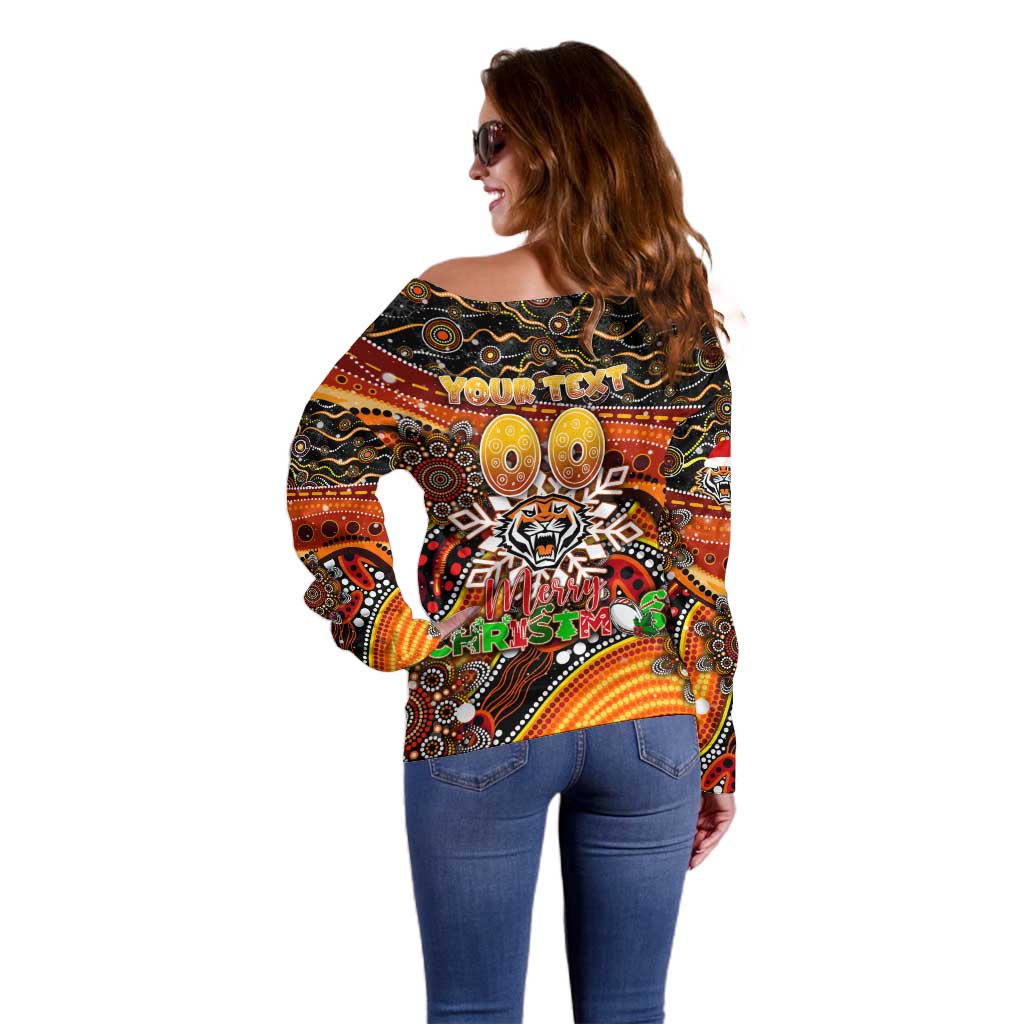 Merry Christmas Wests Tigers Off Shoulder Sweater Aboriginal Santa Rugby Mascot - The Tigers