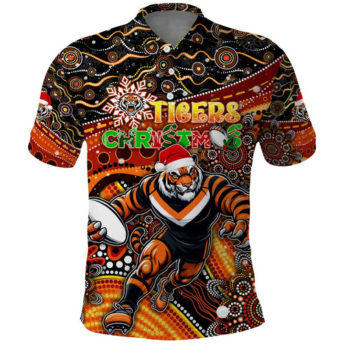Merry Christmas Wests Tigers Polo Shirt Aboriginal Santa Rugby Mascot - The Tigers