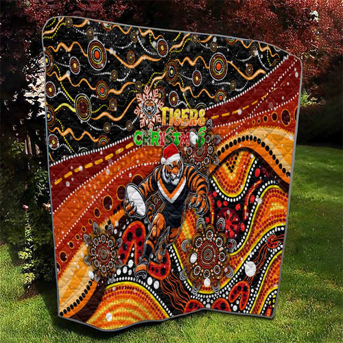 Merry Christmas Wests Tigers Quilt Aboriginal Santa Rugby Mascot - The Tigers