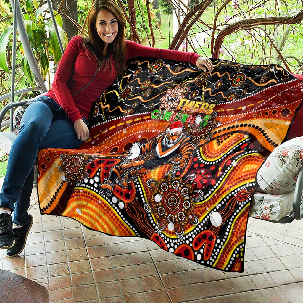 Merry Christmas Wests Tigers Quilt Aboriginal Santa Rugby Mascot - The Tigers