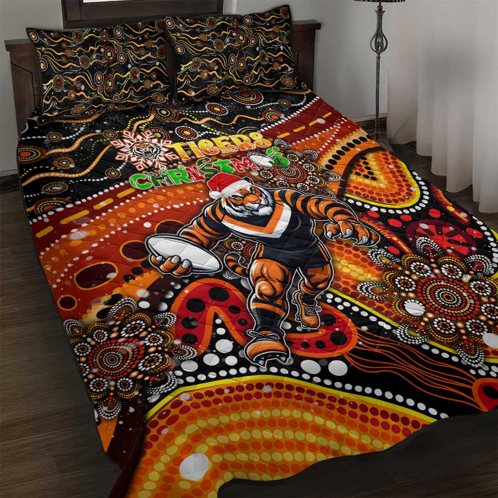 Merry Christmas Wests Tigers Quilt Bed Set Aboriginal Santa Rugby Mascot - The Tigers