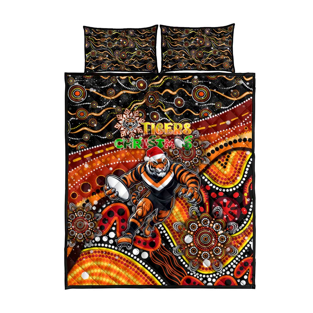 Merry Christmas Wests Tigers Quilt Bed Set Aboriginal Santa Rugby Mascot - The Tigers
