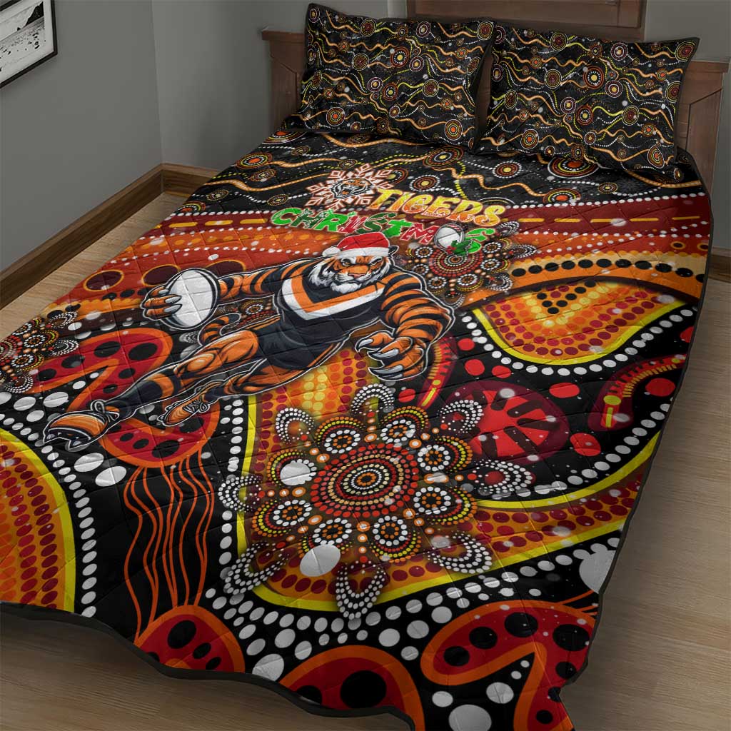 Merry Christmas Wests Tigers Quilt Bed Set Aboriginal Santa Rugby Mascot - The Tigers
