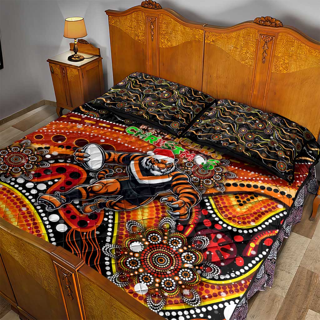 Merry Christmas Wests Tigers Quilt Bed Set Aboriginal Santa Rugby Mascot - The Tigers