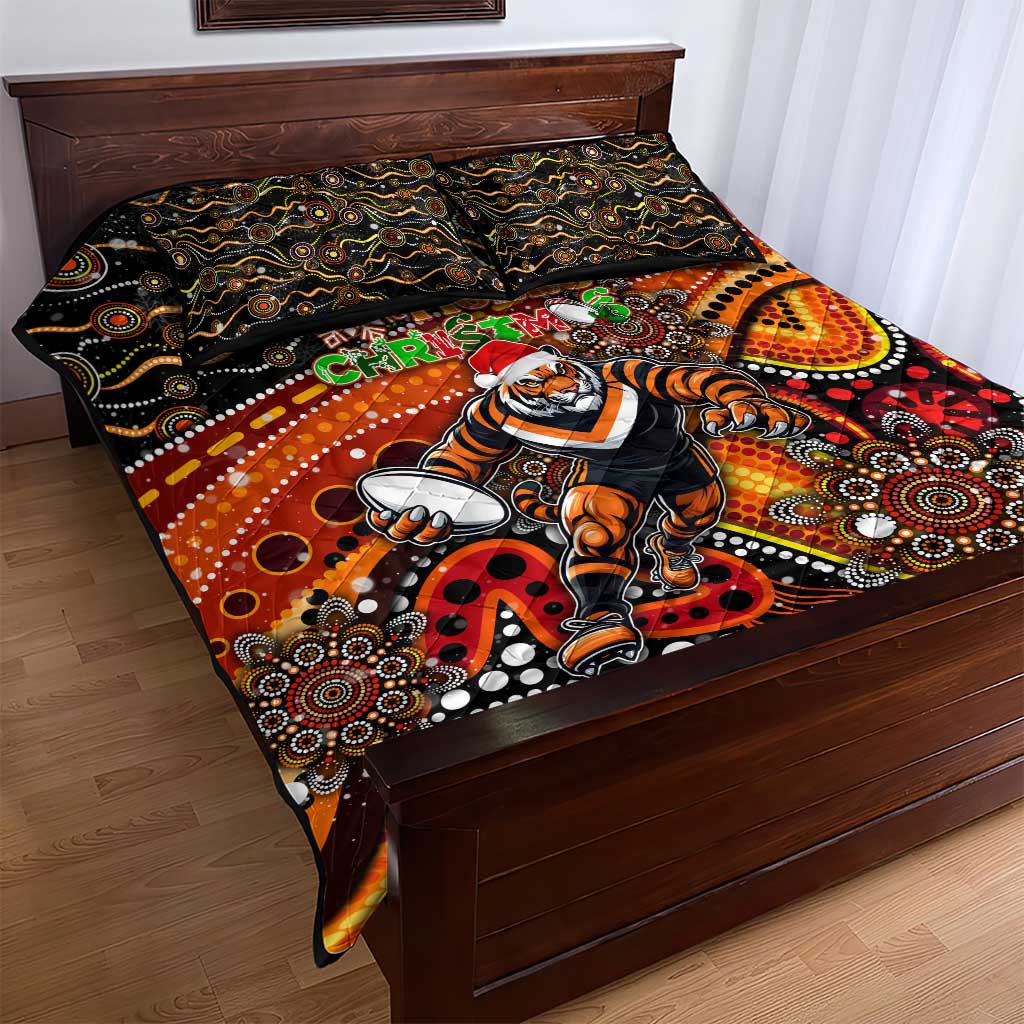 Merry Christmas Wests Tigers Quilt Bed Set Aboriginal Santa Rugby Mascot - The Tigers