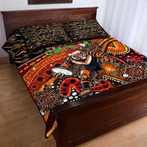 Merry Christmas Wests Tigers Quilt Bed Set Aboriginal Santa Rugby Mascot - The Tigers