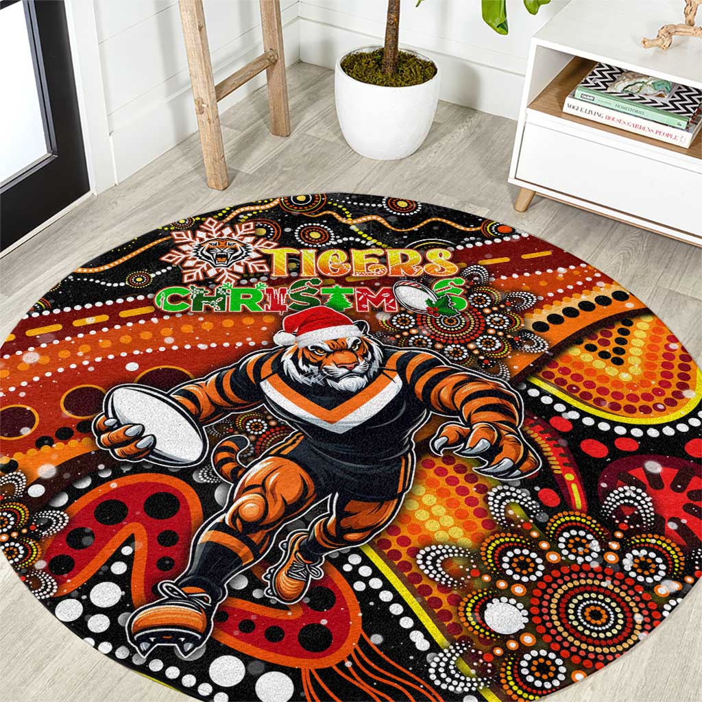 Merry Christmas Wests Tigers Round Carpet Aboriginal Santa Rugby Mascot - The Tigers
