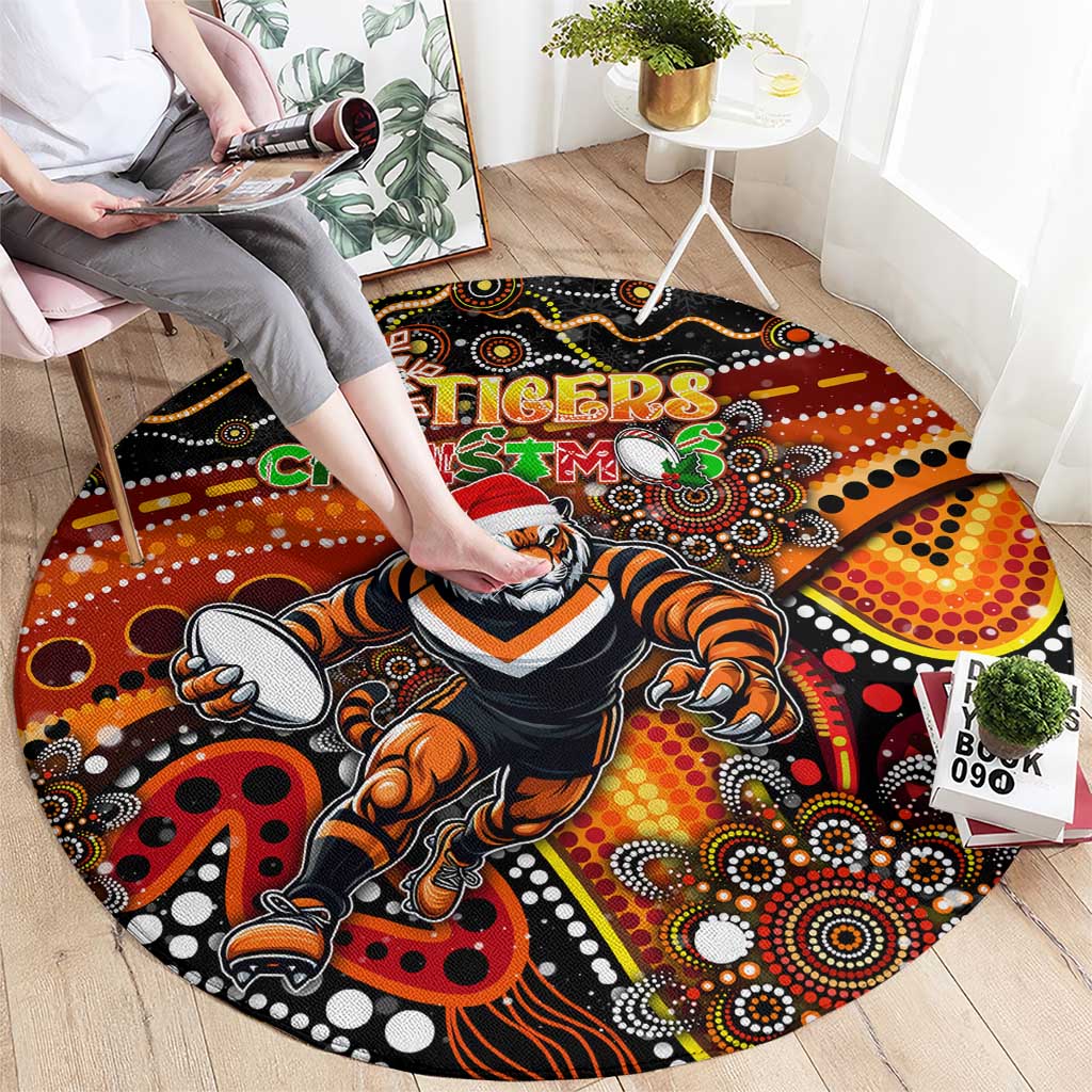 Merry Christmas Wests Tigers Round Carpet Aboriginal Santa Rugby Mascot - The Tigers