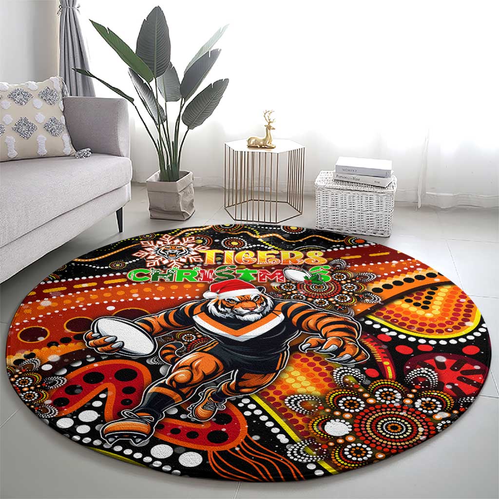 Merry Christmas Wests Tigers Round Carpet Aboriginal Santa Rugby Mascot - The Tigers