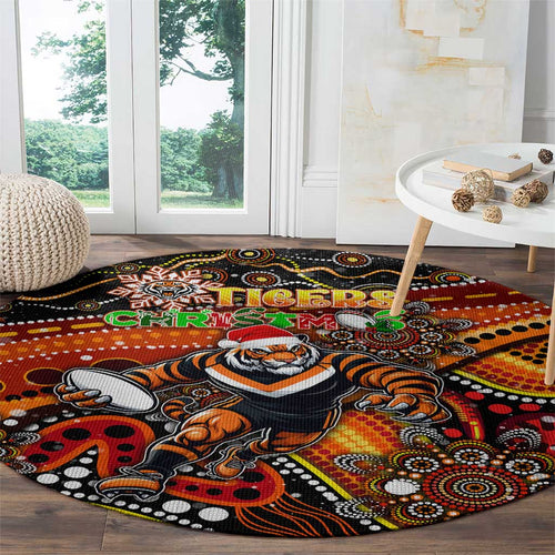 Merry Christmas Wests Tigers Round Carpet Aboriginal Santa Rugby Mascot - The Tigers