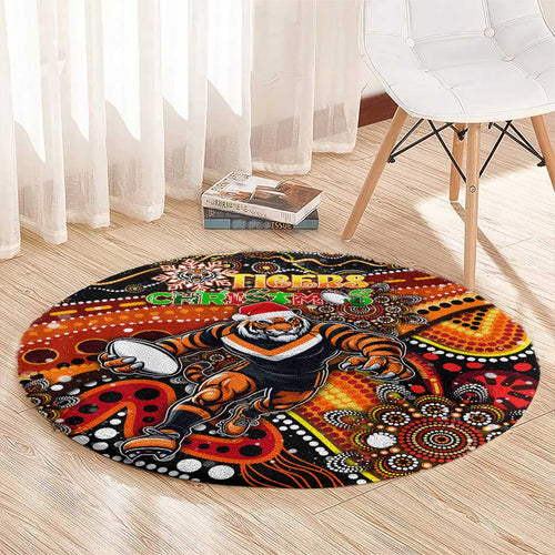 Merry Christmas Wests Tigers Round Carpet Aboriginal Santa Rugby Mascot - The Tigers