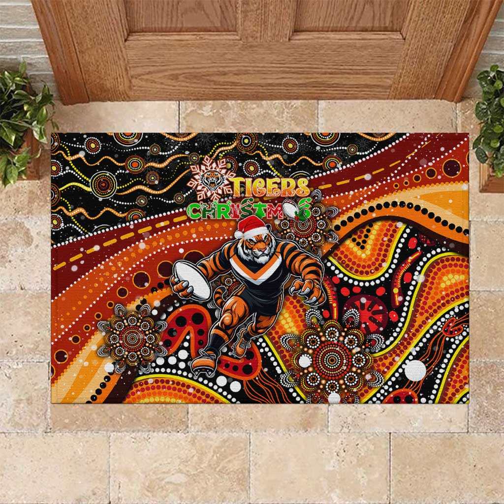 Merry Christmas Wests Tigers Rubber Doormat Aboriginal Santa Rugby Mascot - The Tigers