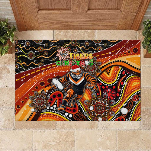 Merry Christmas Wests Tigers Rubber Doormat Aboriginal Santa Rugby Mascot - The Tigers