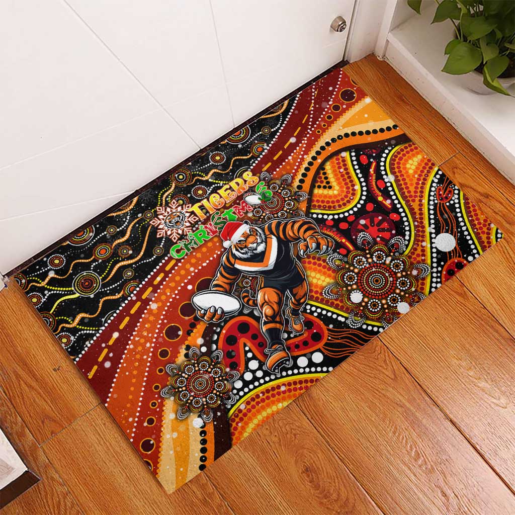 Merry Christmas Wests Tigers Rubber Doormat Aboriginal Santa Rugby Mascot - The Tigers