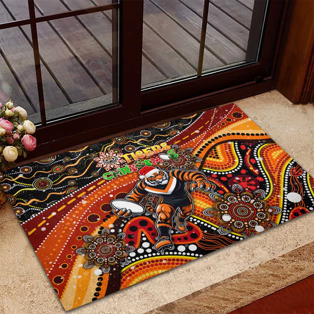 Merry Christmas Wests Tigers Rubber Doormat Aboriginal Santa Rugby Mascot - The Tigers