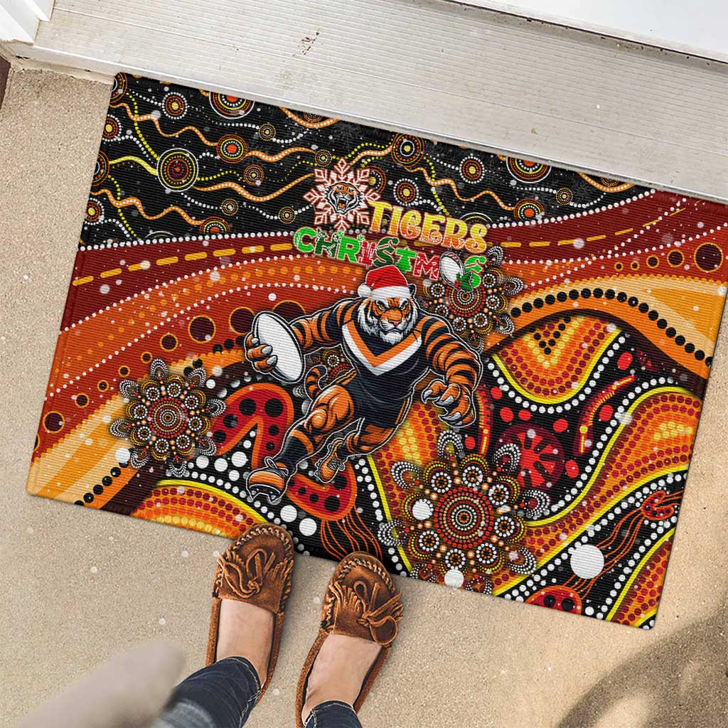 Merry Christmas Wests Tigers Rubber Doormat Aboriginal Santa Rugby Mascot - The Tigers