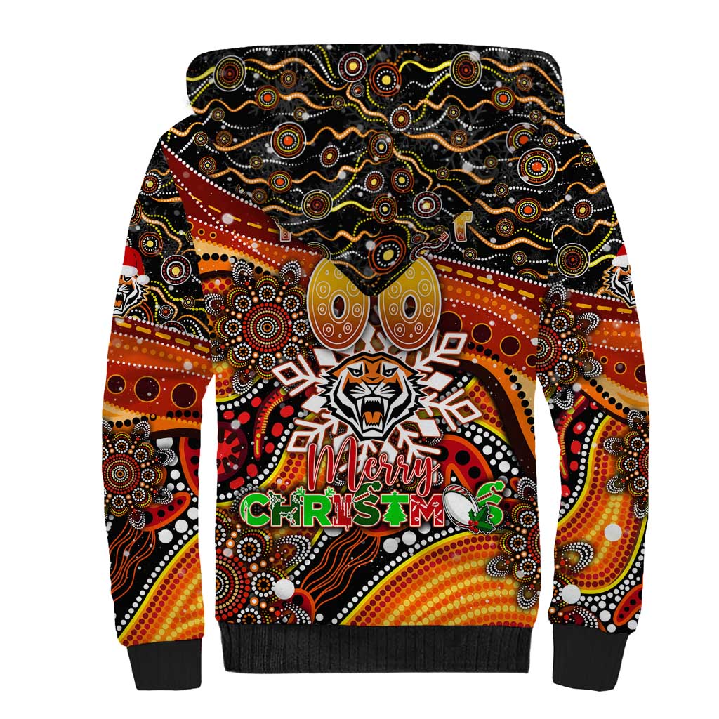 Merry Christmas Wests Tigers Sherpa Hoodie Aboriginal Santa Rugby Mascot - The Tigers