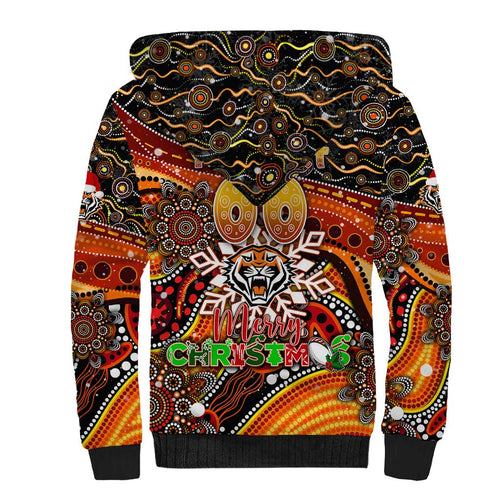 Merry Christmas Wests Tigers Sherpa Hoodie Aboriginal Santa Rugby Mascot - The Tigers