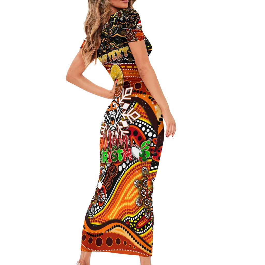Merry Christmas Wests Tigers Short Sleeve Bodycon Dress Aboriginal Santa Rugby Mascot - The Tigers