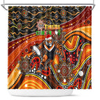 Merry Christmas Wests Tigers Shower Curtain Aboriginal Santa Rugby Mascot - The Tigers