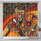 Merry Christmas Wests Tigers Shower Curtain Aboriginal Santa Rugby Mascot - The Tigers