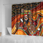 Merry Christmas Wests Tigers Shower Curtain Aboriginal Santa Rugby Mascot - The Tigers