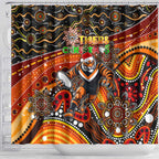 Merry Christmas Wests Tigers Shower Curtain Aboriginal Santa Rugby Mascot - The Tigers