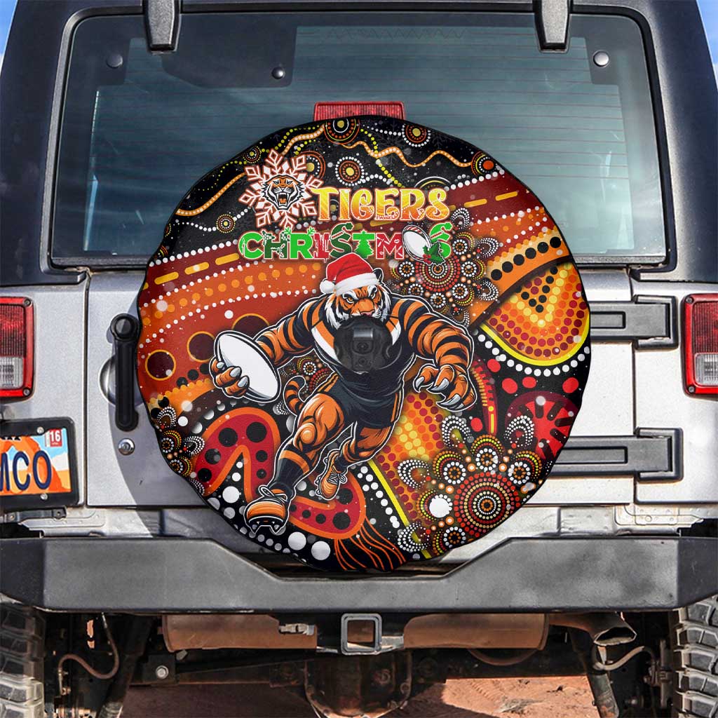 Merry Christmas Wests Tigers Spare Tire Cover Aboriginal Santa Rugby Mascot - The Tigers