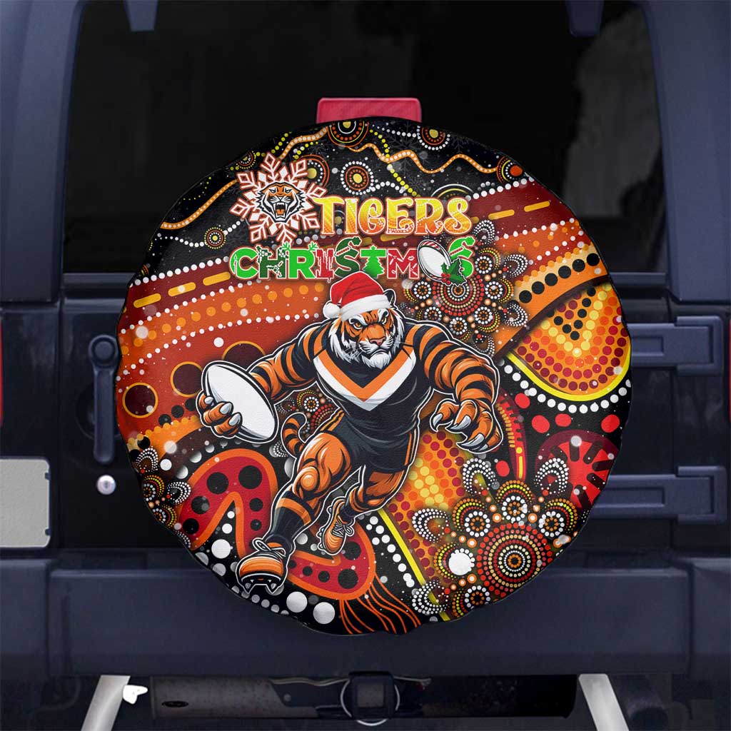 Merry Christmas Wests Tigers Spare Tire Cover Aboriginal Santa Rugby Mascot - The Tigers