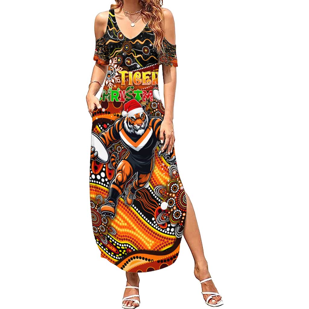 Merry Christmas Wests Tigers Summer Maxi Dress Aboriginal Santa Rugby Mascot - The Tigers
