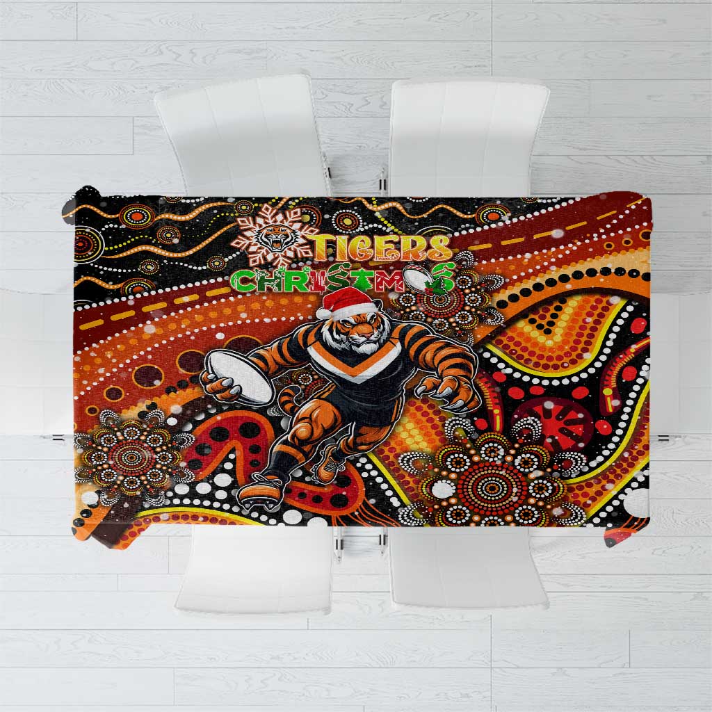 Merry Christmas Wests Tigers Tablecloth Aboriginal Santa Rugby Mascot - The Tigers