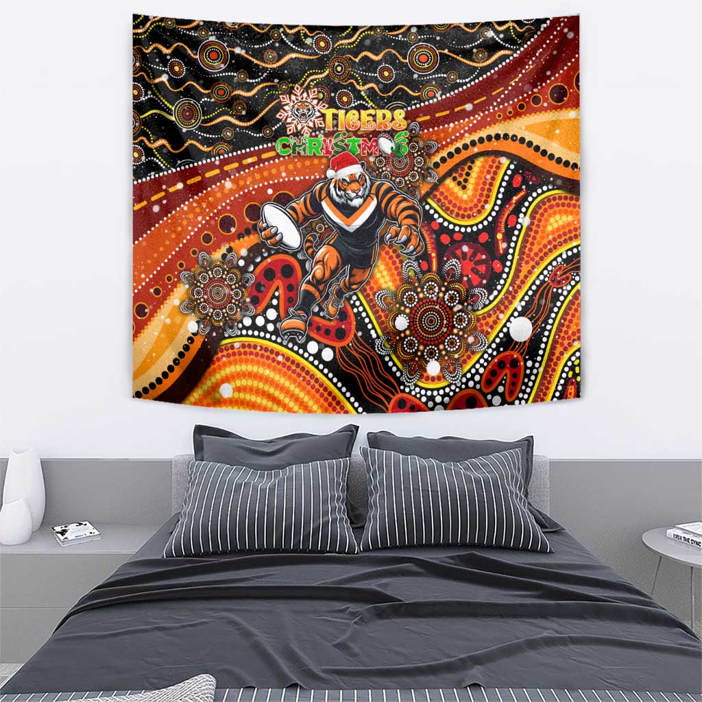 Merry Christmas Wests Tigers Tapestry Aboriginal Santa Rugby Mascot - The Tigers
