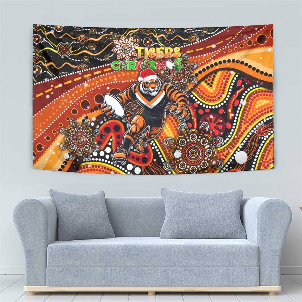 Merry Christmas Wests Tigers Tapestry Aboriginal Santa Rugby Mascot - The Tigers
