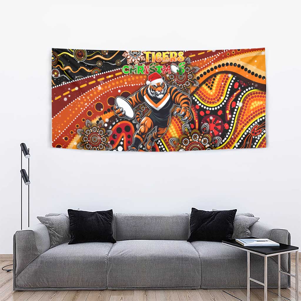 Merry Christmas Wests Tigers Tapestry Aboriginal Santa Rugby Mascot - The Tigers