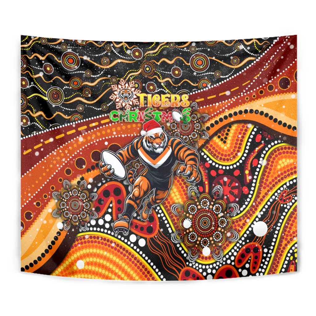 Merry Christmas Wests Tigers Tapestry Aboriginal Santa Rugby Mascot - The Tigers