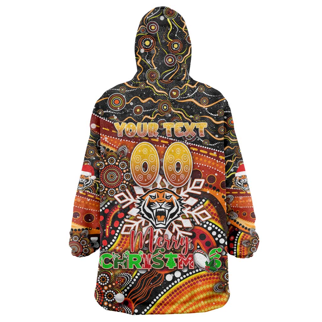 Merry Christmas Wests Tigers Wearable Blanket Hoodie Aboriginal Santa Rugby Mascot - The Tigers