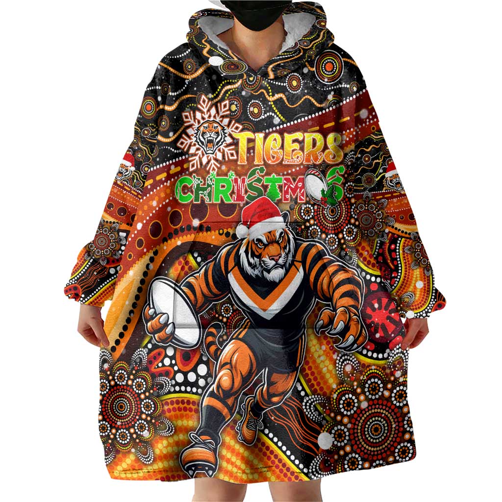 Merry Christmas Wests Tigers Wearable Blanket Hoodie Aboriginal Santa Rugby Mascot - The Tigers