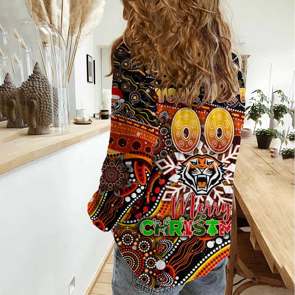 Merry Christmas Wests Tigers Women Casual Shirt Aboriginal Santa Rugby Mascot - The Tigers